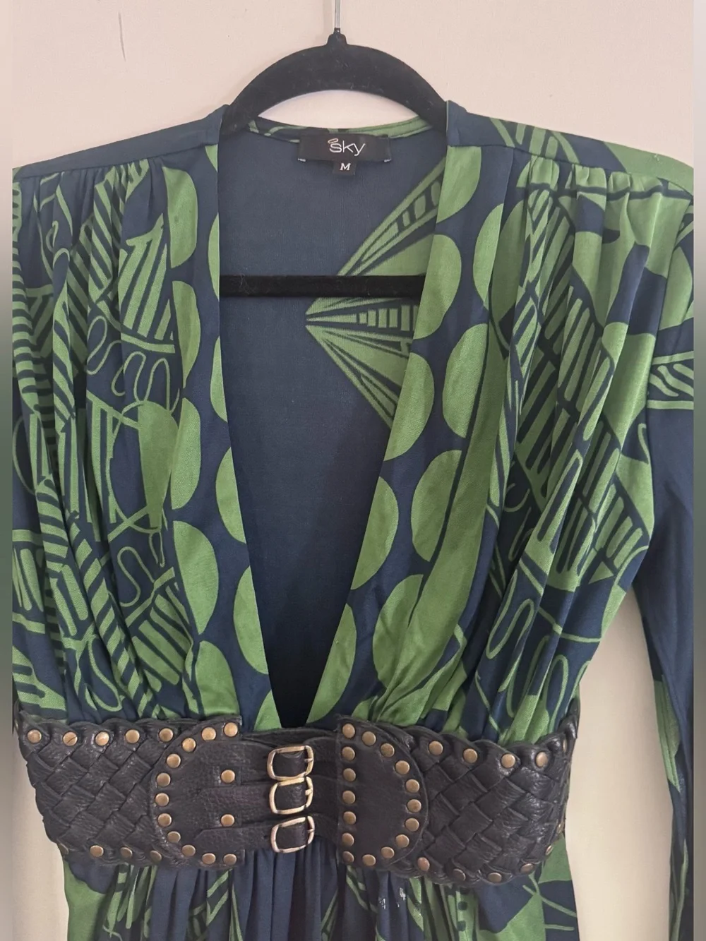 VINTAGE Rare Sky Brand Y2K Plunge Kimono Blouse Top with Studded Belt M - Picture 4 of 9
